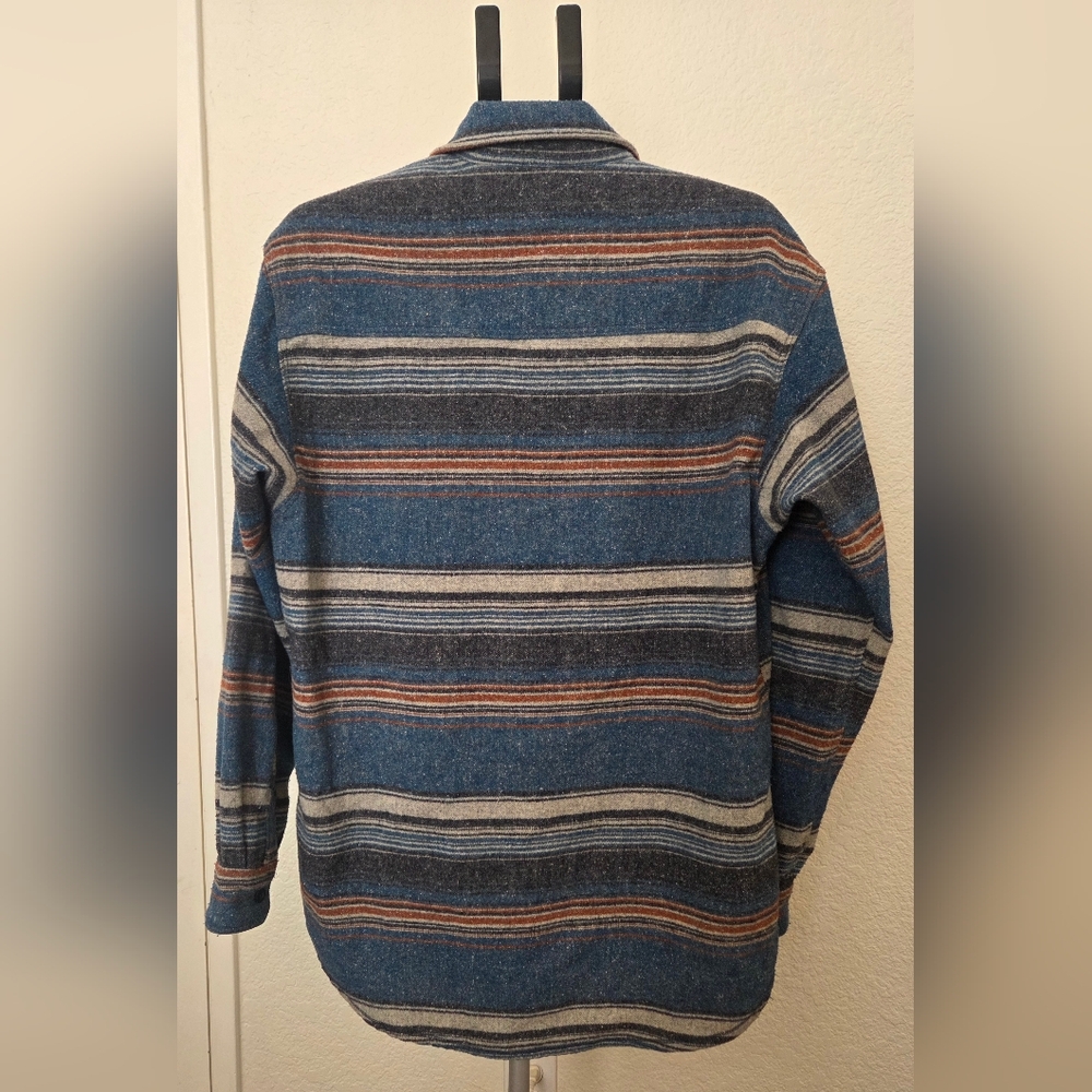 Red Head Large Heavyweight Striped Flannel Shirt Jacket Blue Southwestern - Picture 2 of 5